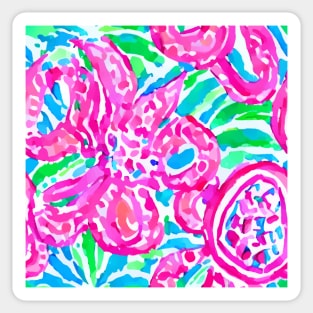 Preppy anstract floral in pink and green Sticker